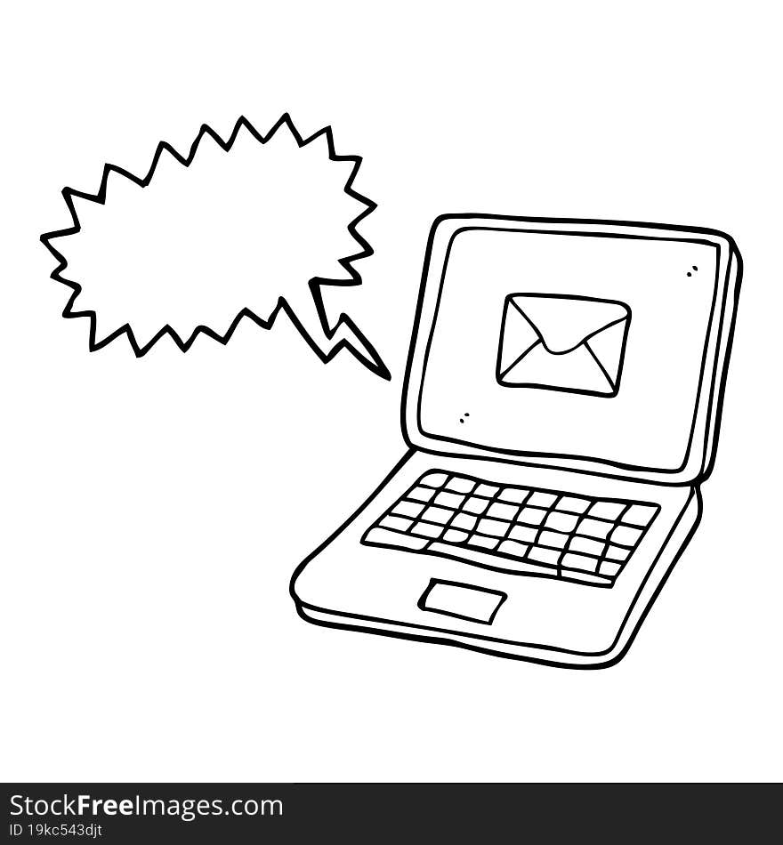 speech bubble cartoon laptop computer with message symbol on screen