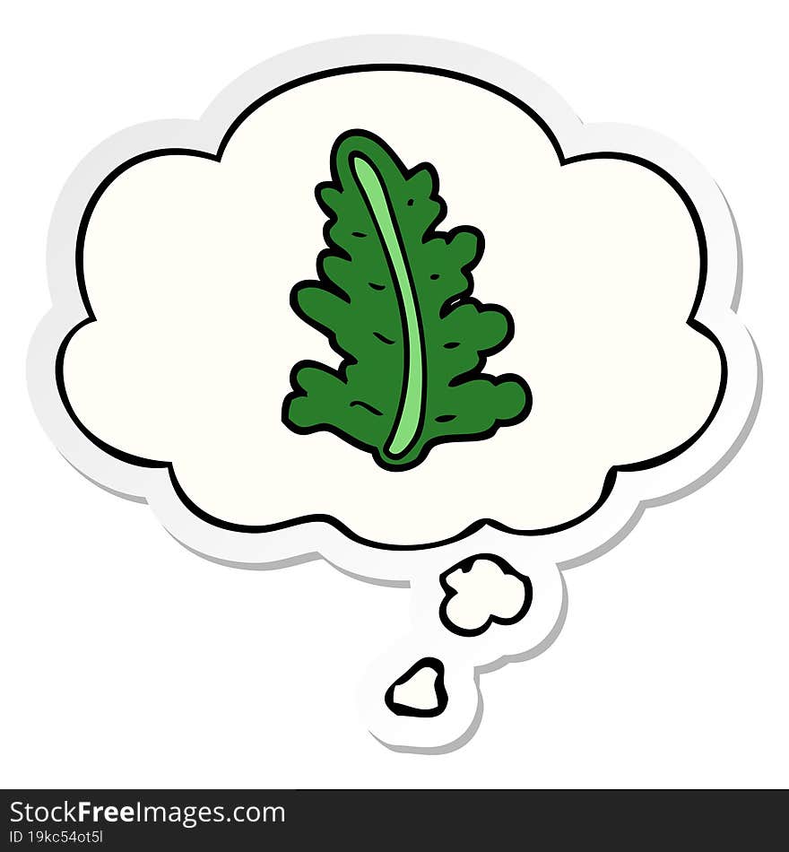 cartoon leaf and thought bubble as a printed sticker