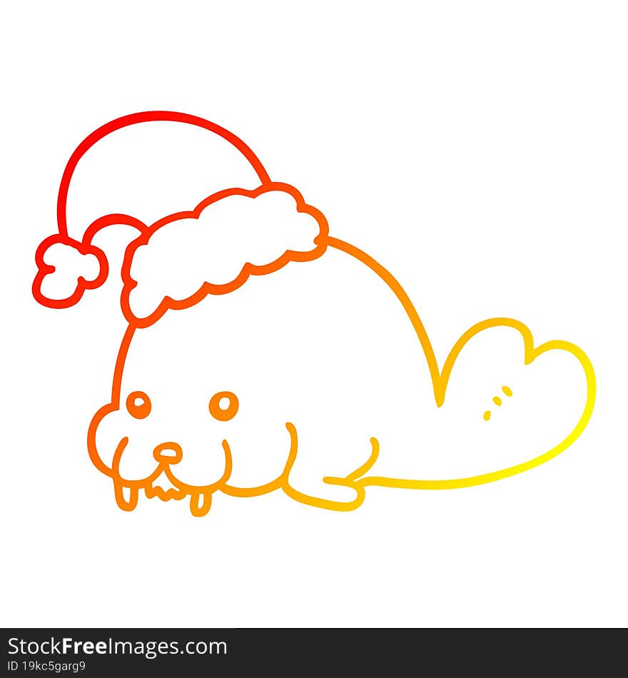 warm gradient line drawing cartoon christmas walrus