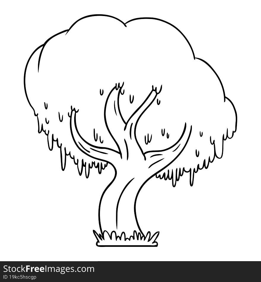 Line Drawing Doodle Of A Green Tree