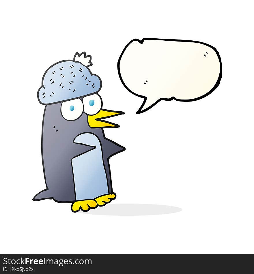 freehand drawn speech bubble cartoon penguin