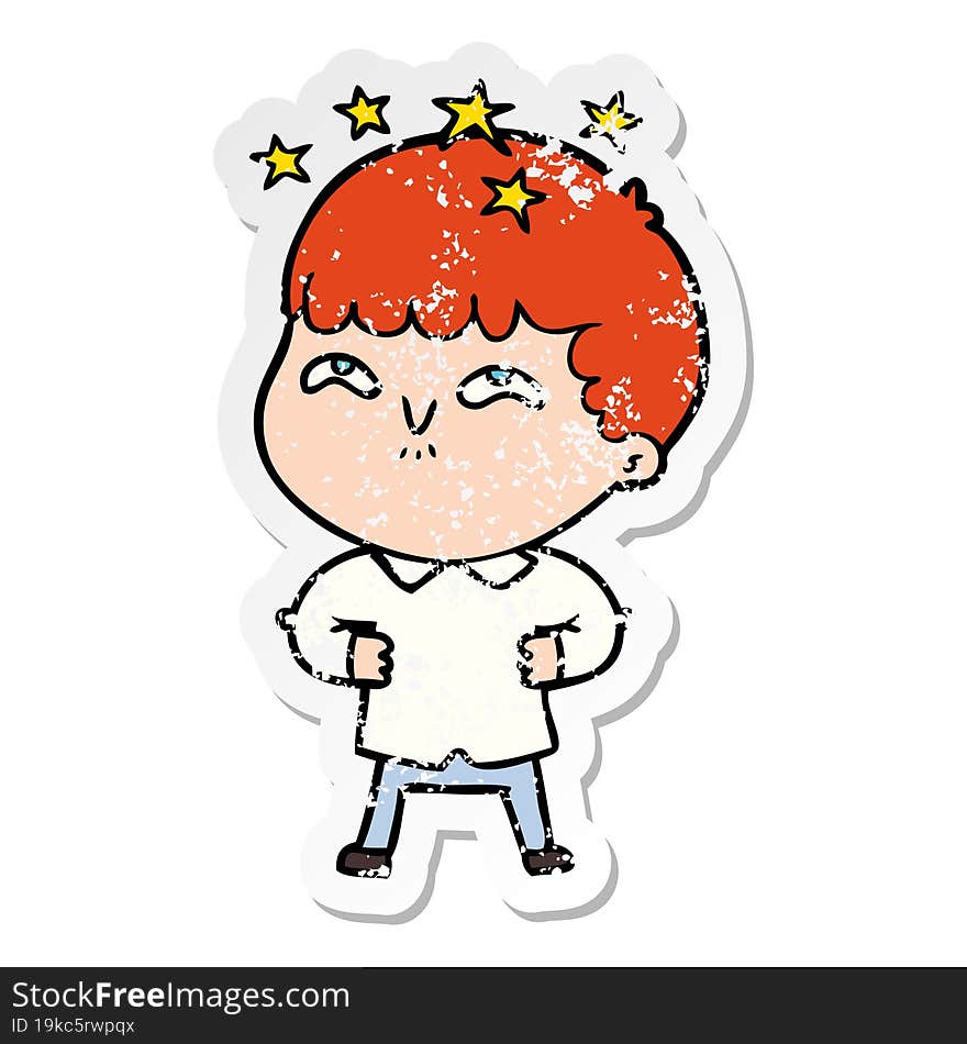 distressed sticker of a cartoon amazed boy