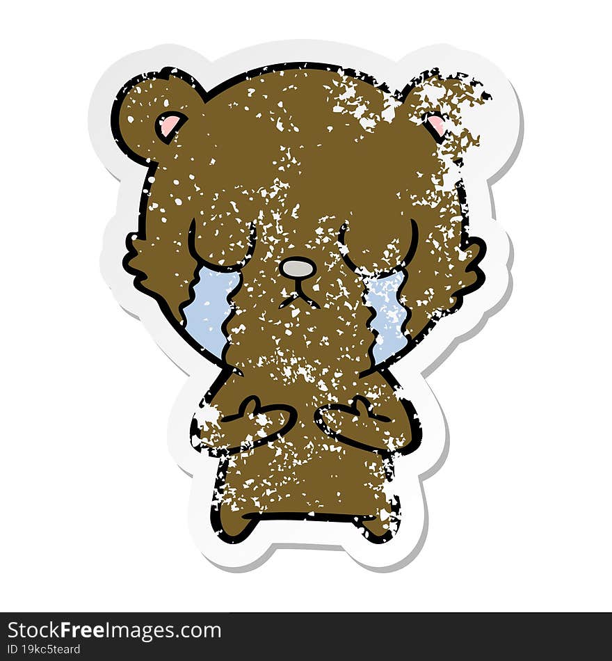 distressed sticker of a crying cartoon bear