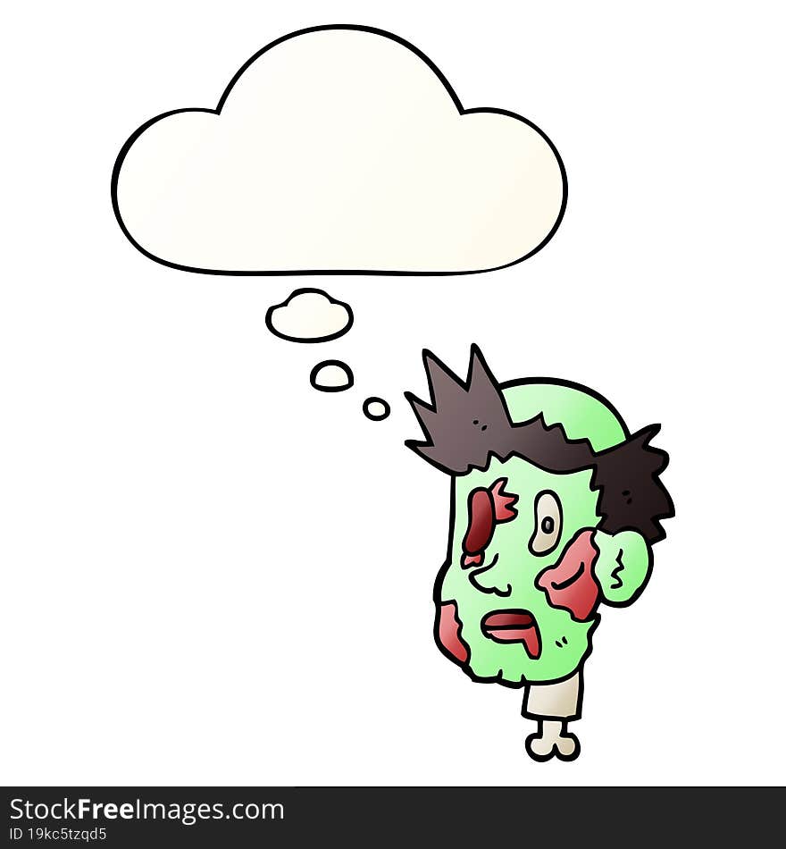 cartoon zombie head and thought bubble in smooth gradient style