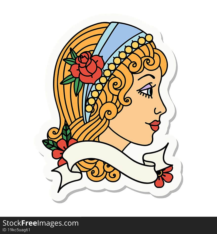 Tattoo Sticker With Banner Of A Gypsy Head