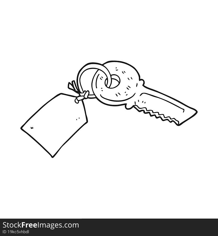 black and white cartoon key with tag