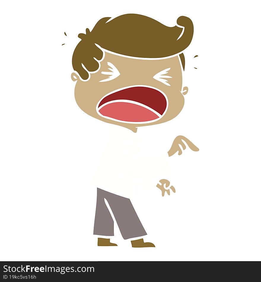 flat color style cartoon shouting man pointing finger