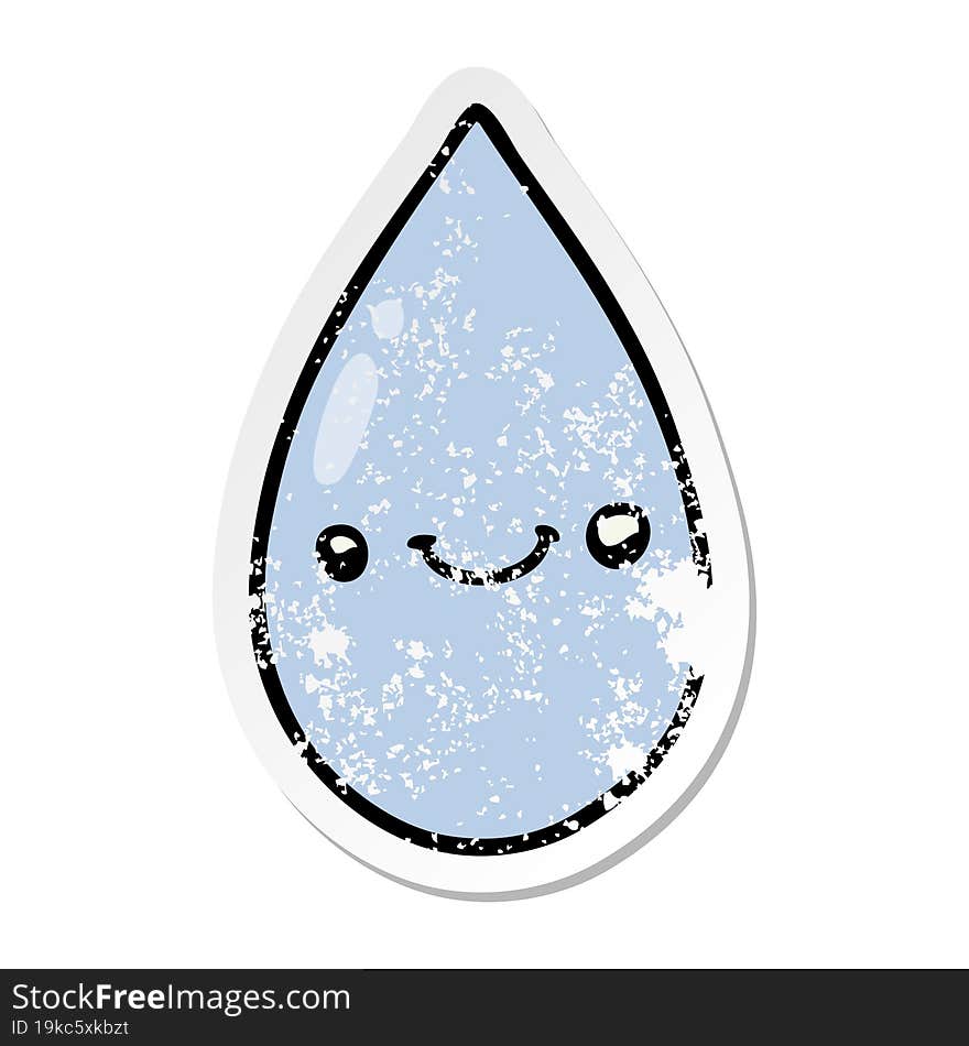 distressed sticker of a cartoon cute raindrop