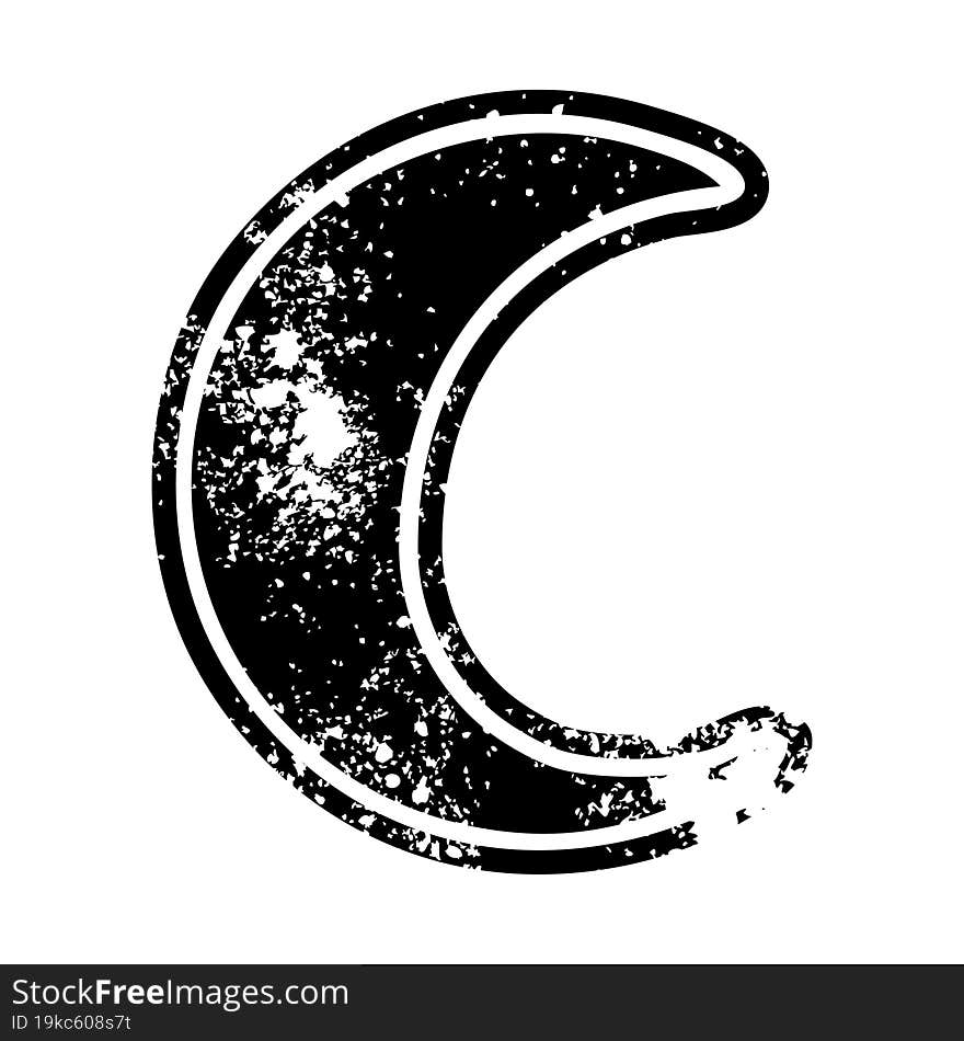 grunge distressed icon of a crescent moon. grunge distressed icon of a crescent moon