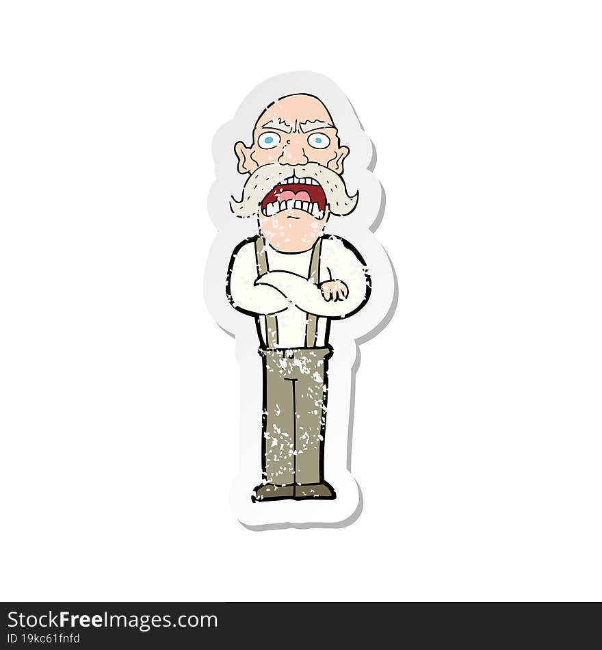 Retro Distressed Sticker Of A Cartoon Shocked Old Man