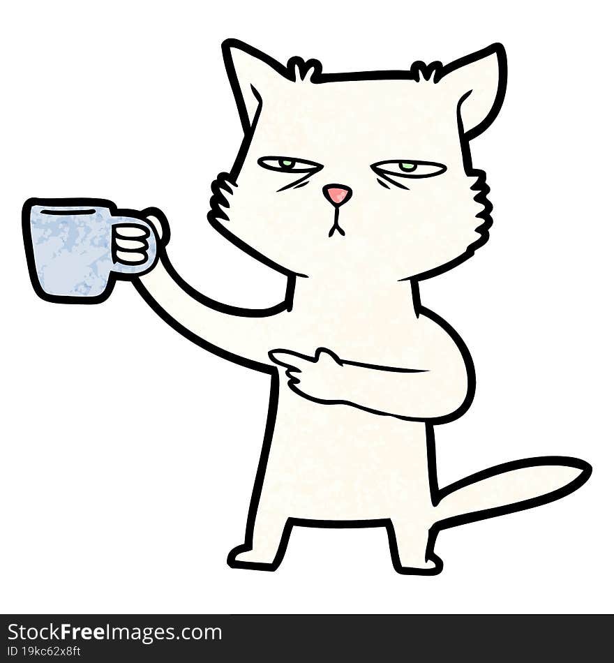 cartoon cat needing a refill of coffee. cartoon cat needing a refill of coffee