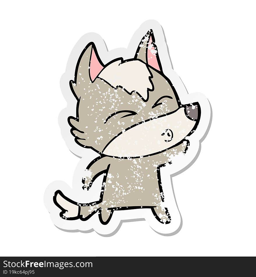 distressed sticker of a cartoon wolf whistling