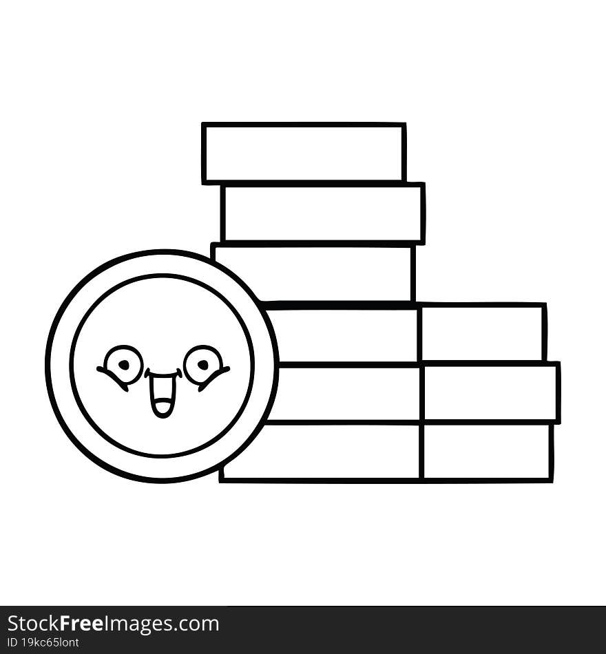 line drawing cartoon of a coins. line drawing cartoon of a coins