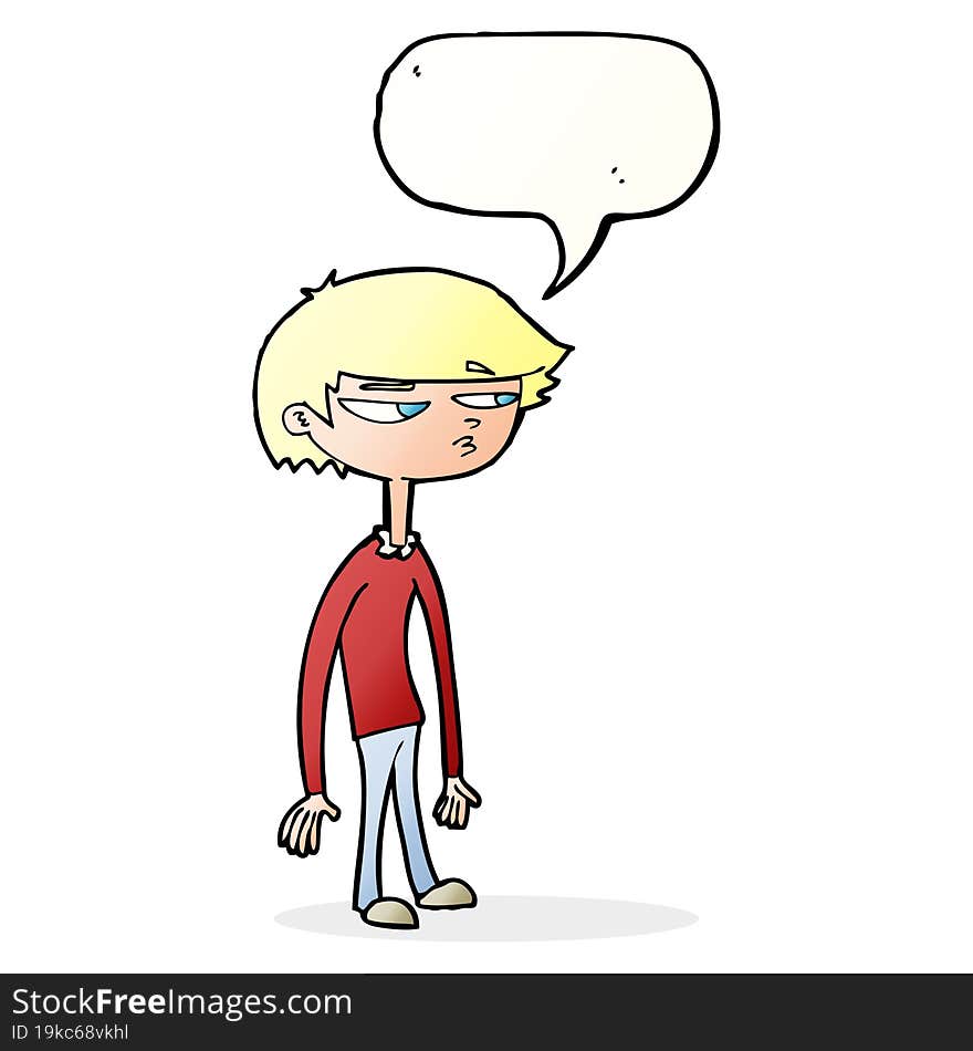 cartoon suspicious boy with speech bubble