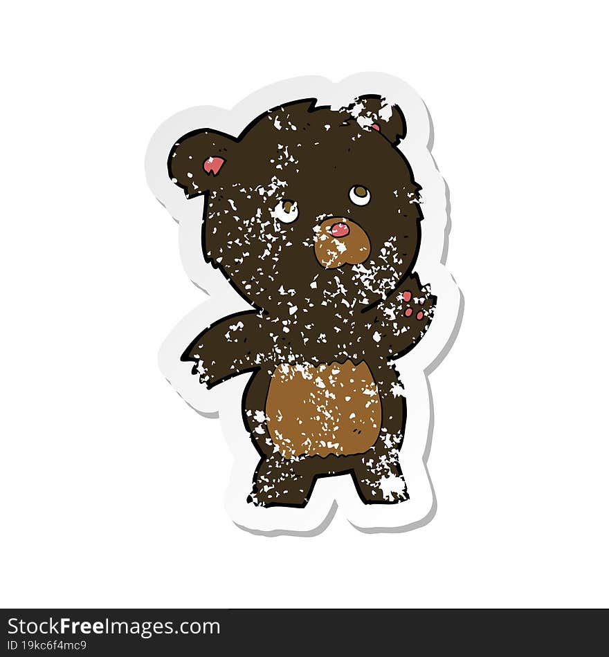 retro distressed sticker of a cartoon curious black bear