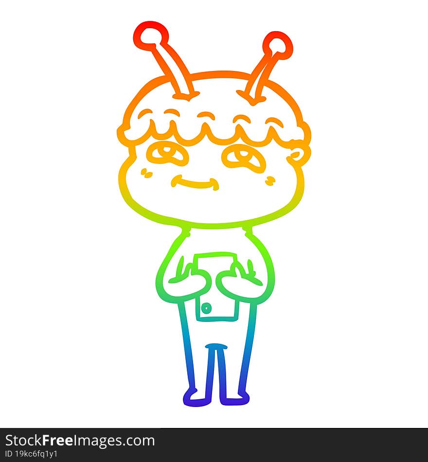 rainbow gradient line drawing friendly cartoon spaceman