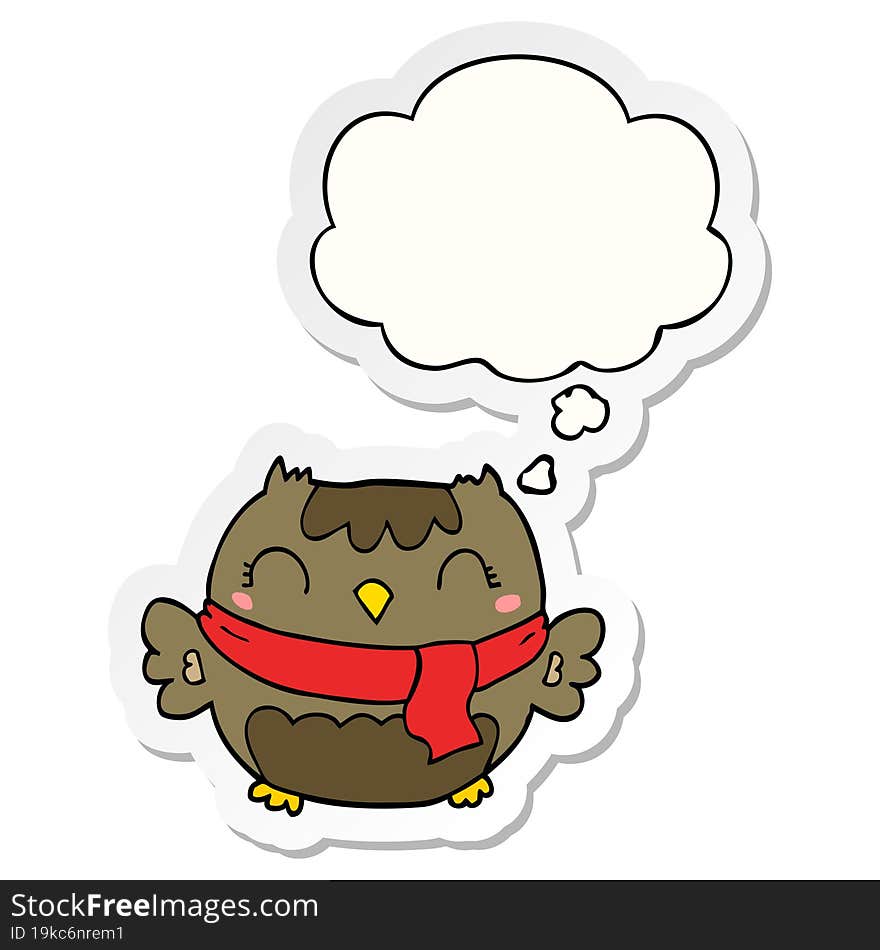 cute cartoon owl and thought bubble as a printed sticker