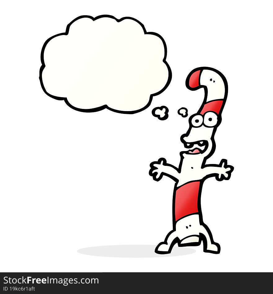 cartoon candy cane with thought bubble