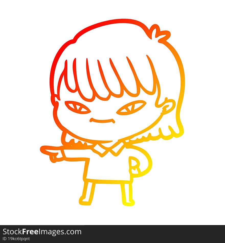 warm gradient line drawing cartoon pointing woman