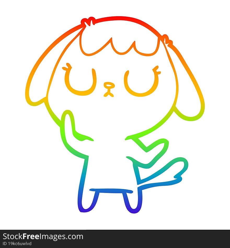 rainbow gradient line drawing of a cute cartoon dog