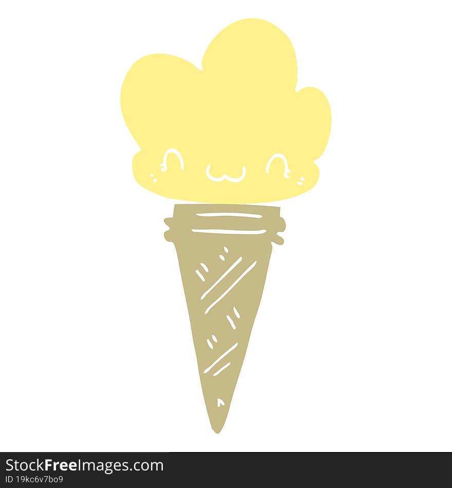 flat color style cartoon ice cream with face