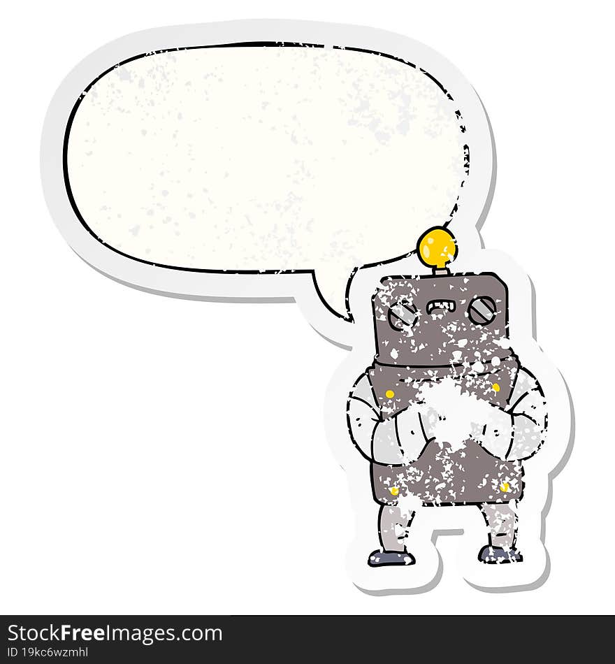 cartoon robot and speech bubble distressed sticker