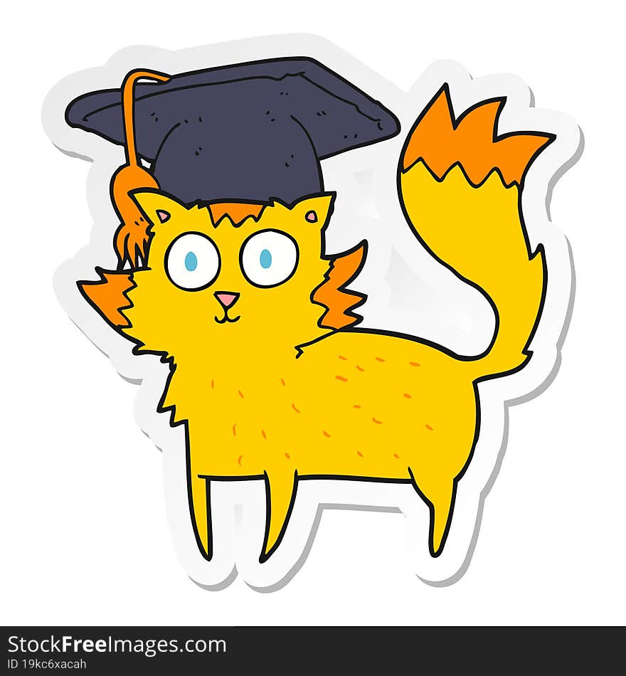 Sticker Of A Cartoon Cat Graduate