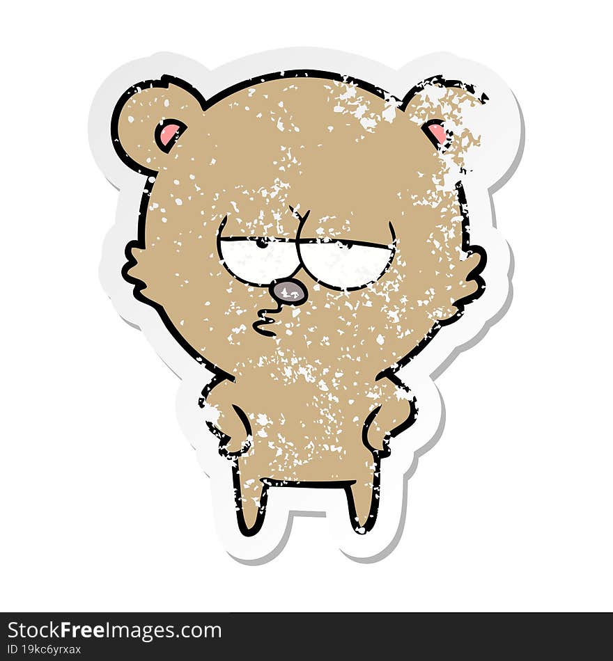 distressed sticker of a bored bear cartoon