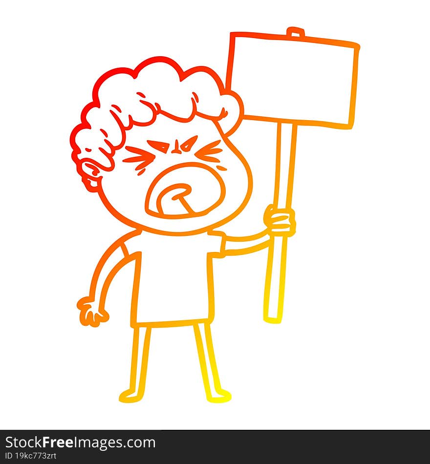 warm gradient line drawing cartoon furious man