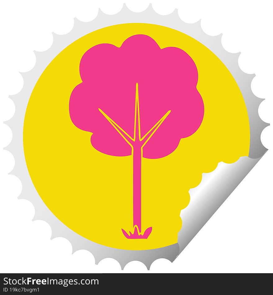 quirky circular peeling sticker cartoon tree