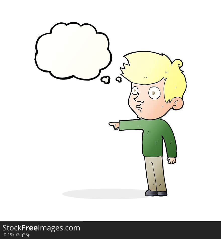 Cartoon Pointing Boy With Thought Bubble