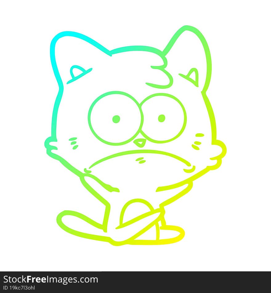 Cold Gradient Line Drawing Cartoon Nervous Cat