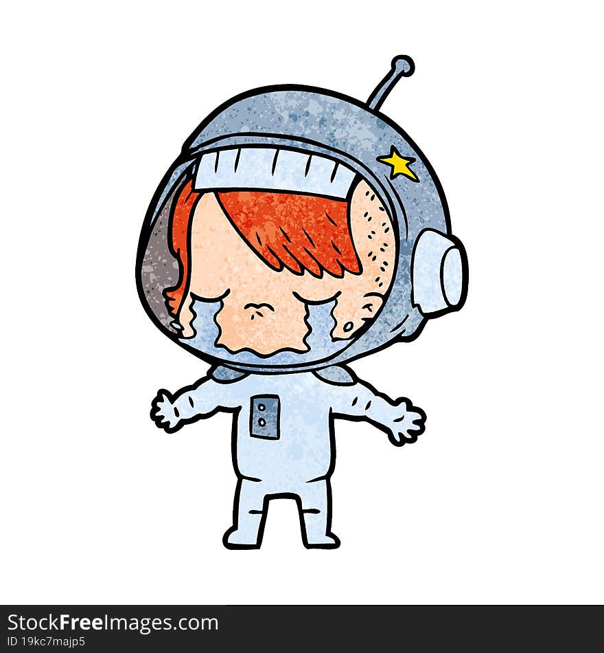 cartoon crying astronaut girl. cartoon crying astronaut girl