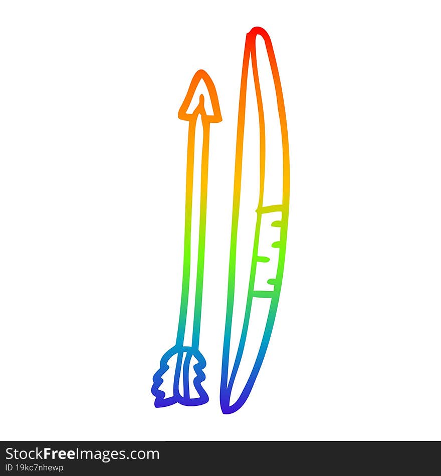 Rainbow Gradient Line Drawing Cartoon Bow And Arrow