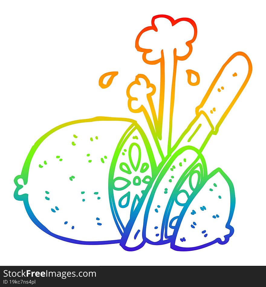 rainbow gradient line drawing cartoon sliced lemon