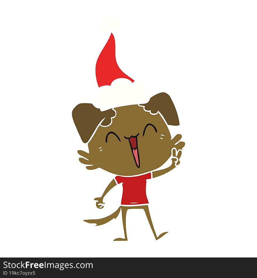 happy little dog flat color illustration of a wearing santa hat