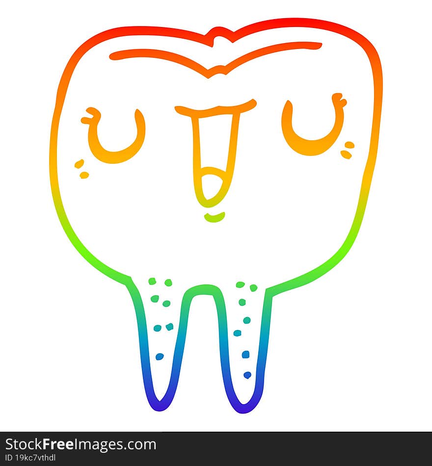 rainbow gradient line drawing cartoon happy tooth