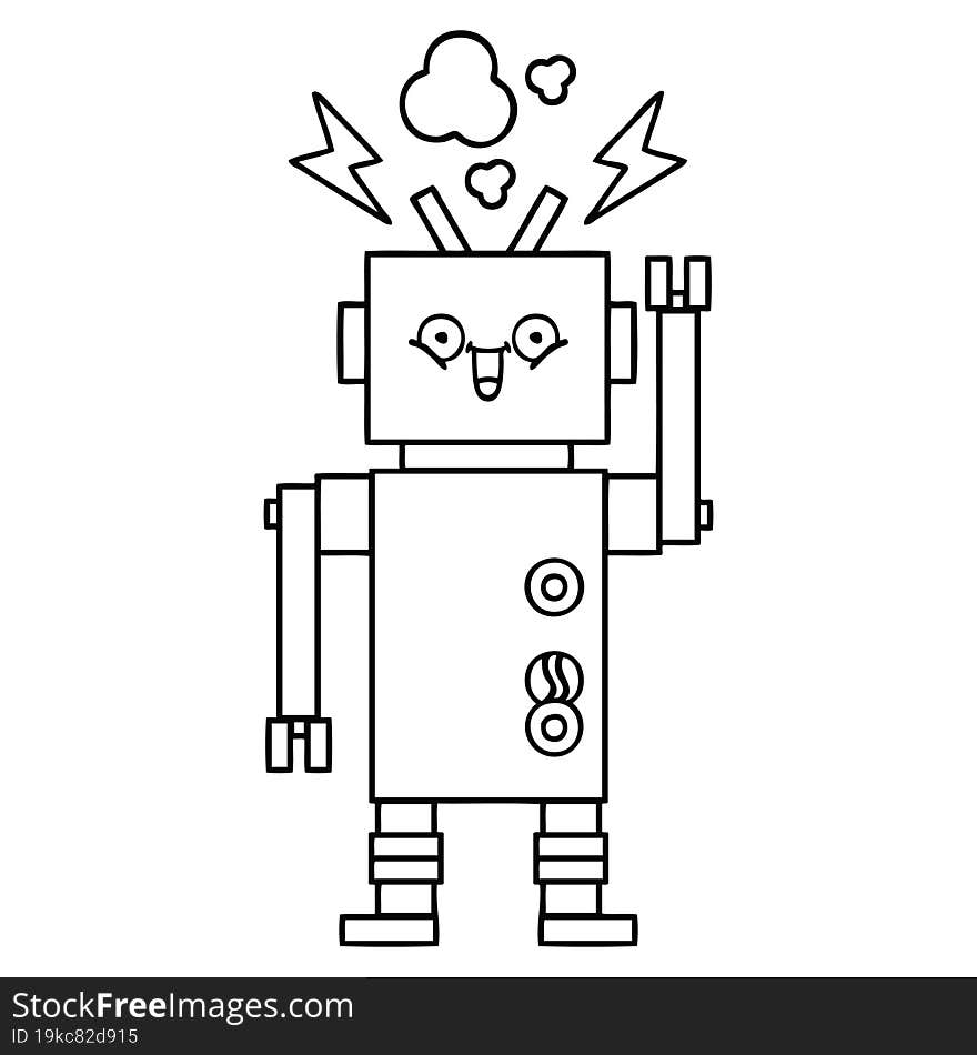 line drawing cartoon of a happy robot