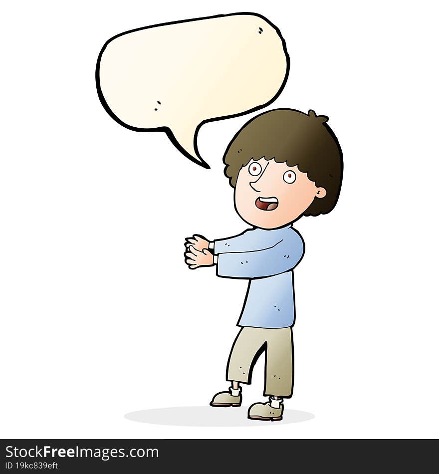 Cartoon Happy Man Showing With Speech Bubble