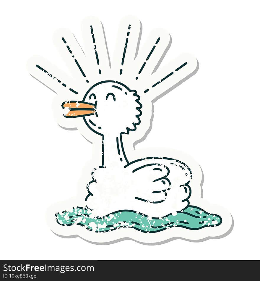 Grunge Sticker Of Tattoo Style Swimming Duck