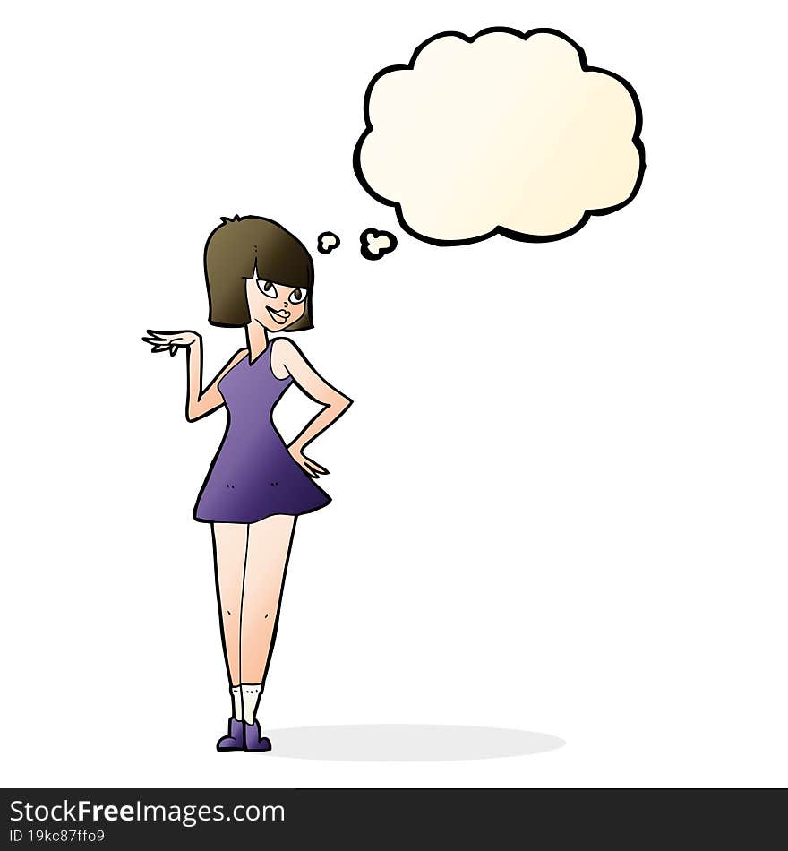 cartoon pretty woman with thought bubble