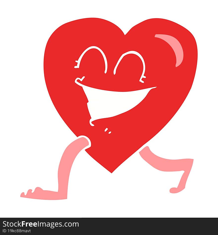 Flat Color Illustration Of A Cartoon Walking Heart