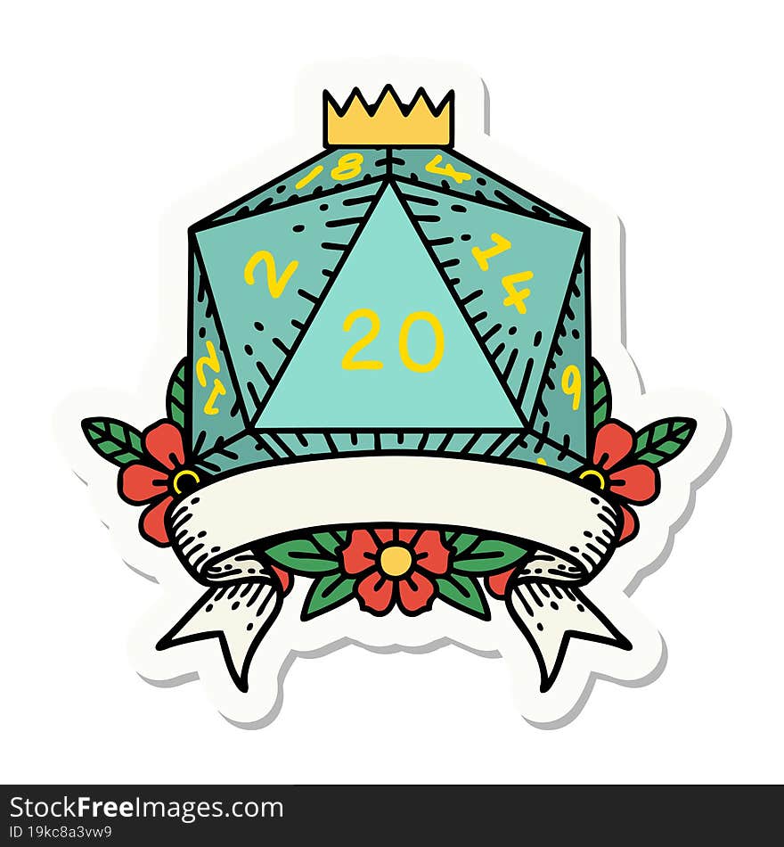 Natural 20 Critical Hit D20 Dice Roll Sticker