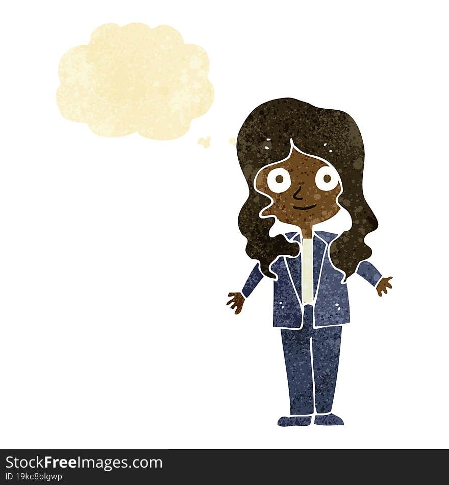 Cartoon Friendly Business Woman With Thought Bubble