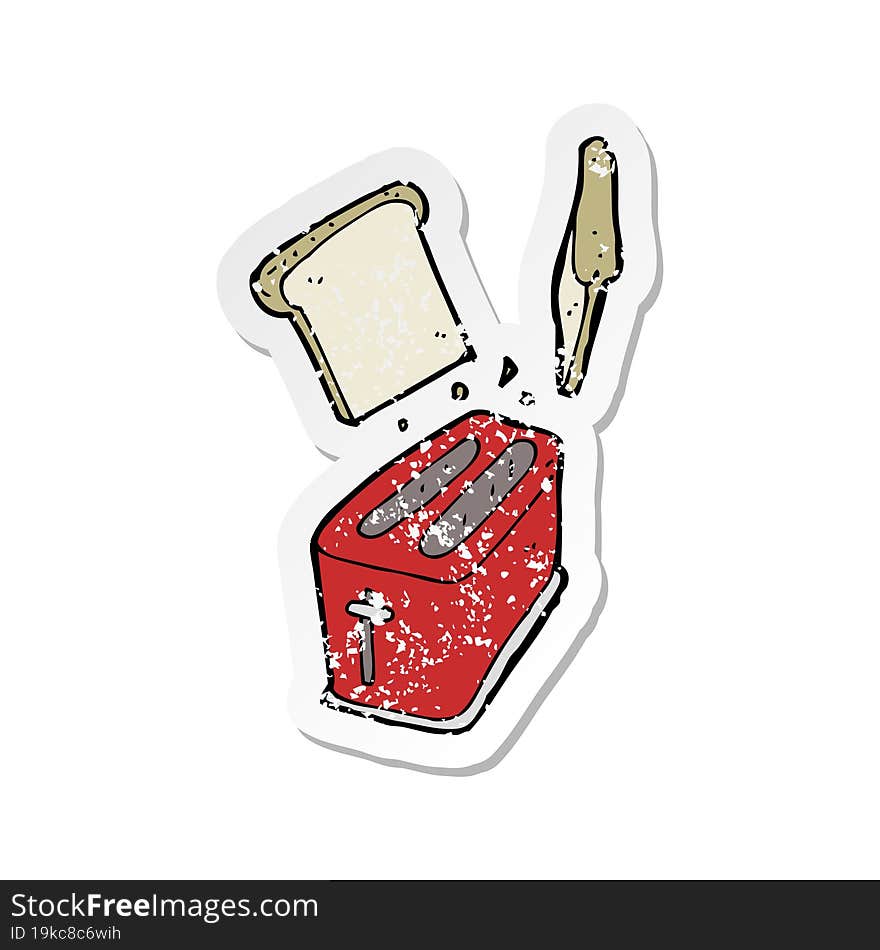 retro distressed sticker of a cartoon toaster spitting out bread