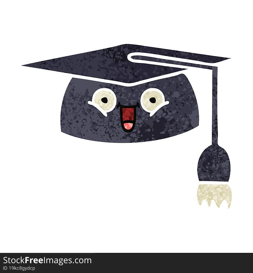 retro illustration style cartoon graduation hat