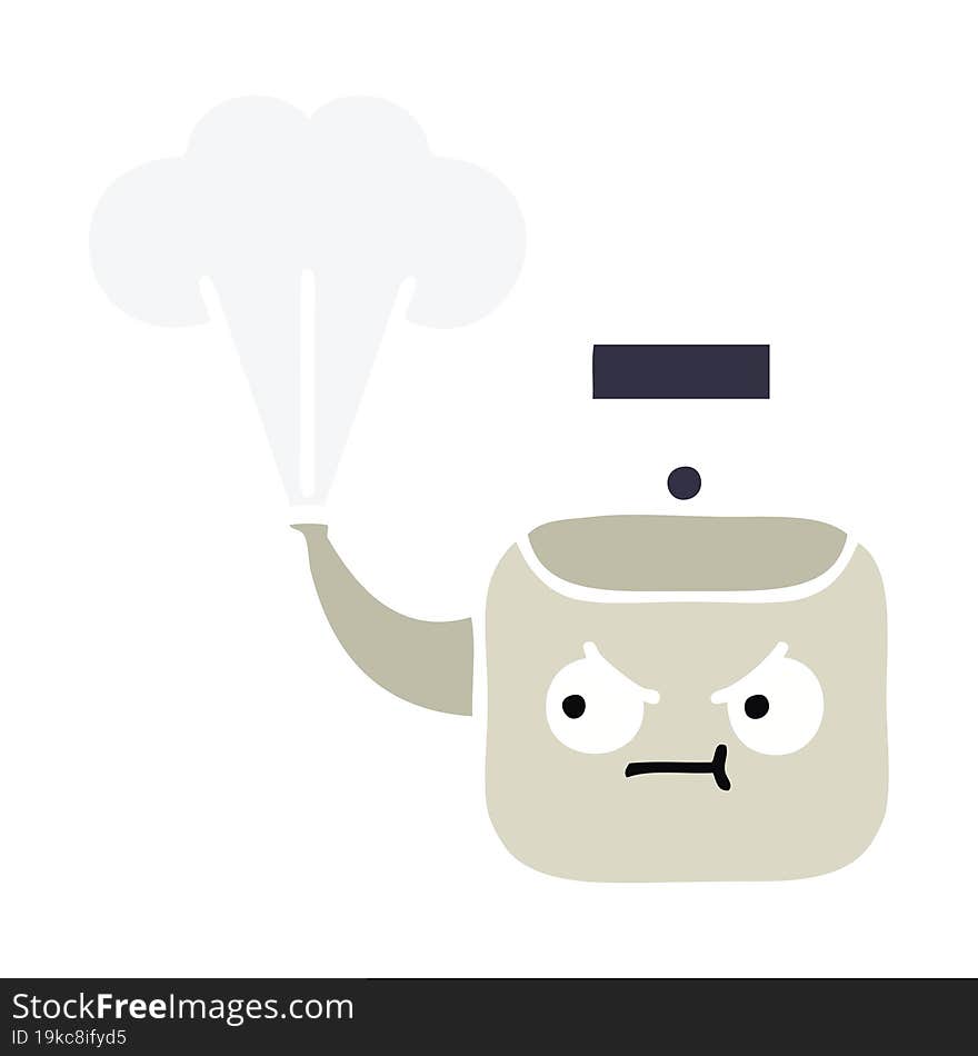 flat color retro cartoon steaming kettle