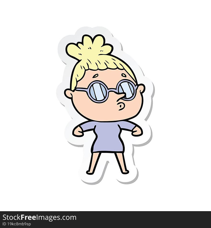 sticker of a cartoon woman wearing glasses