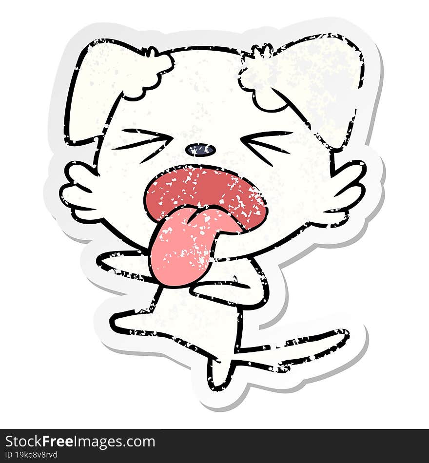 distressed sticker of a cartoon disgusted dog