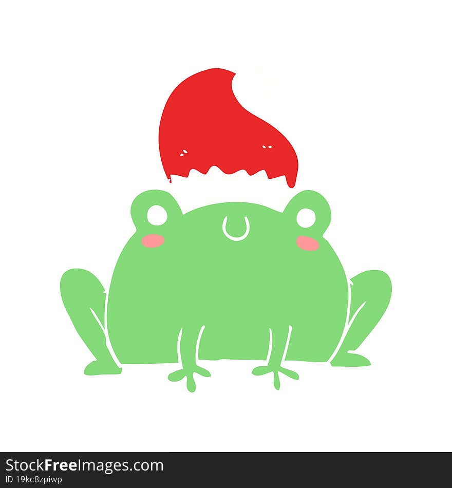 cute flat color style cartoon christmas frog